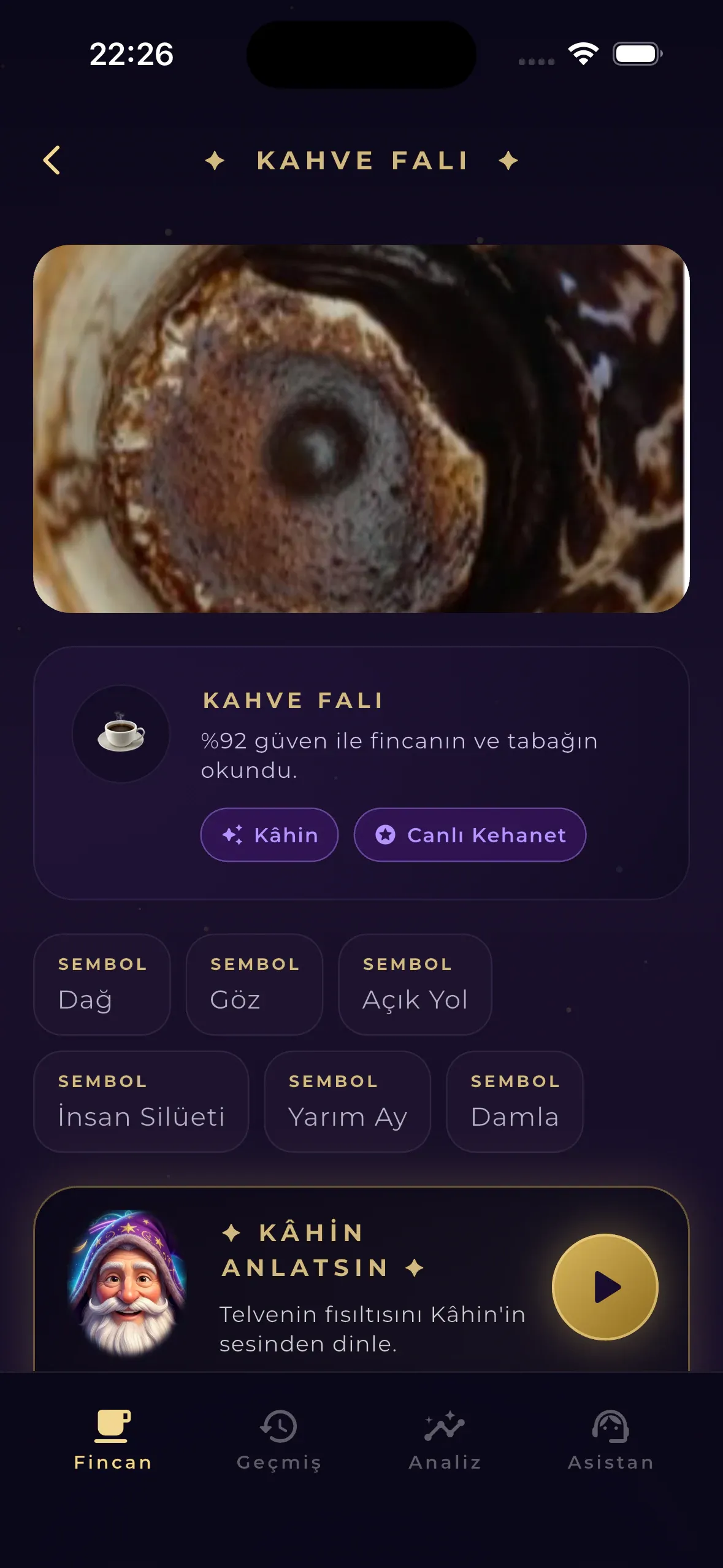 Luvris Kahve falı detaylı yapay zekâ yorum ekranı
