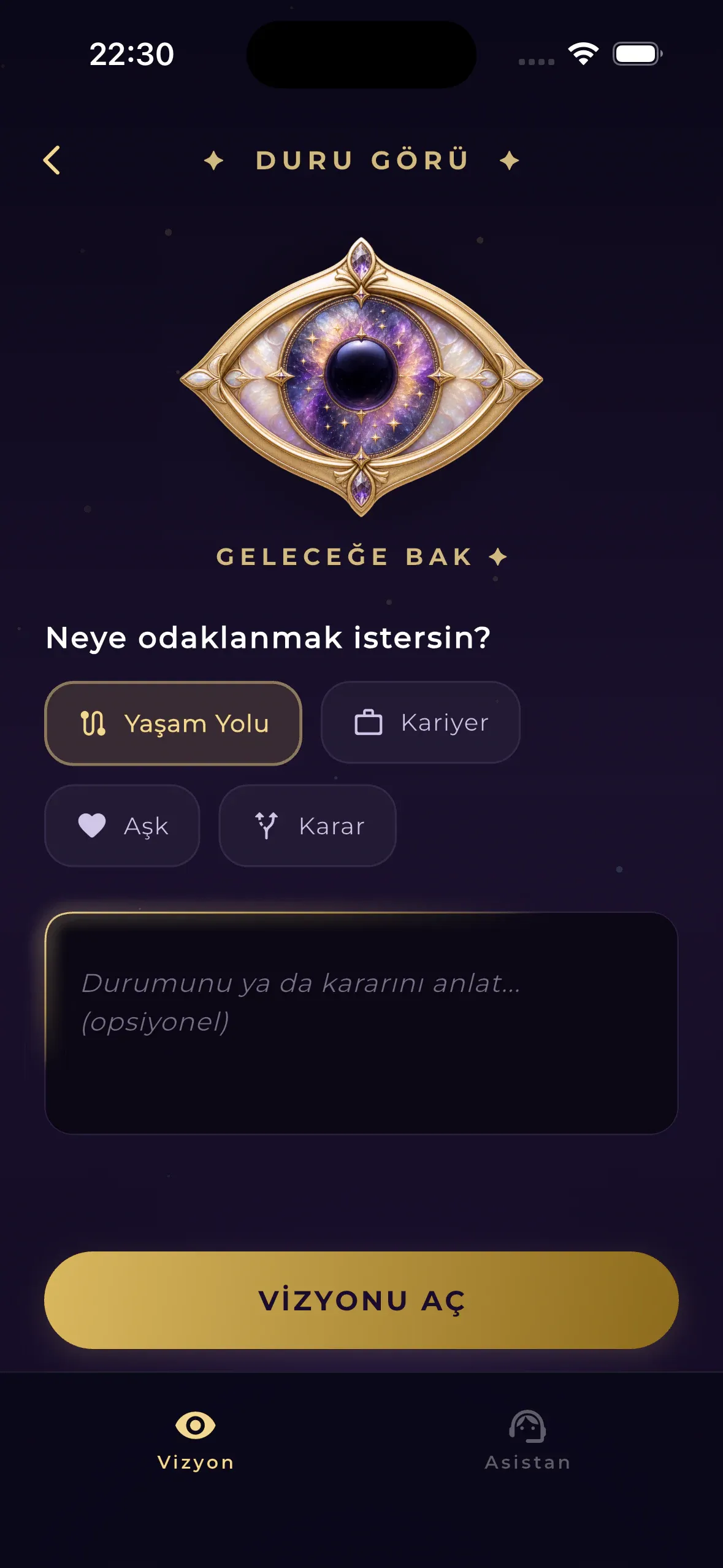 Luvris Duru Görü — Bir karar anındaysan, Kâhin'in vizyonu yol gösterir.