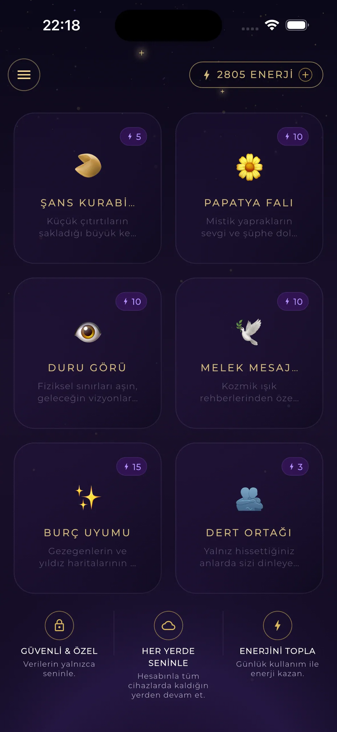 Luvris Günlük Kozmik Rehber ve astroloji kartı ekranı