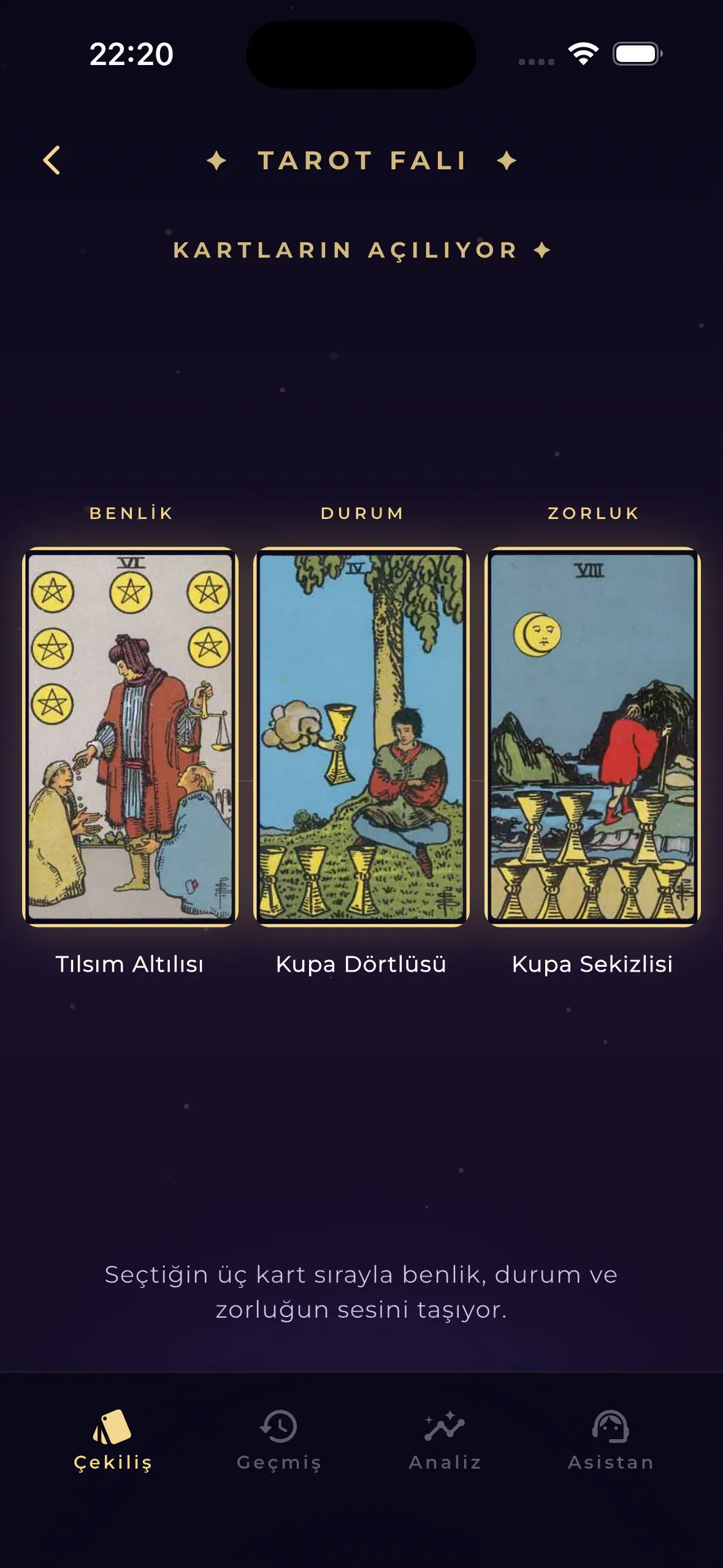Luvris Tarot — Sorunu sor, üç kart çek — kartların sana bir mesajı var.