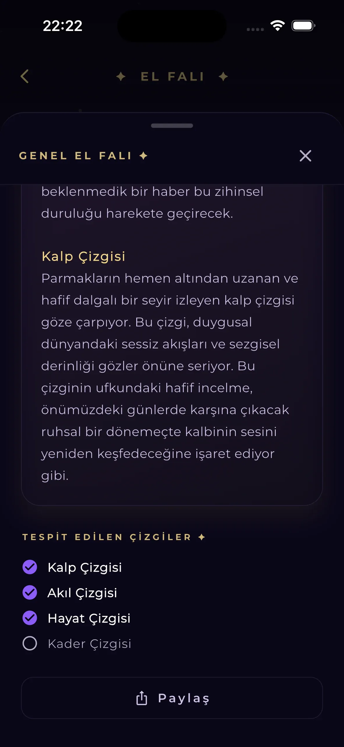 Luvris El Falı çizgi analizi ve sonuç ekranı