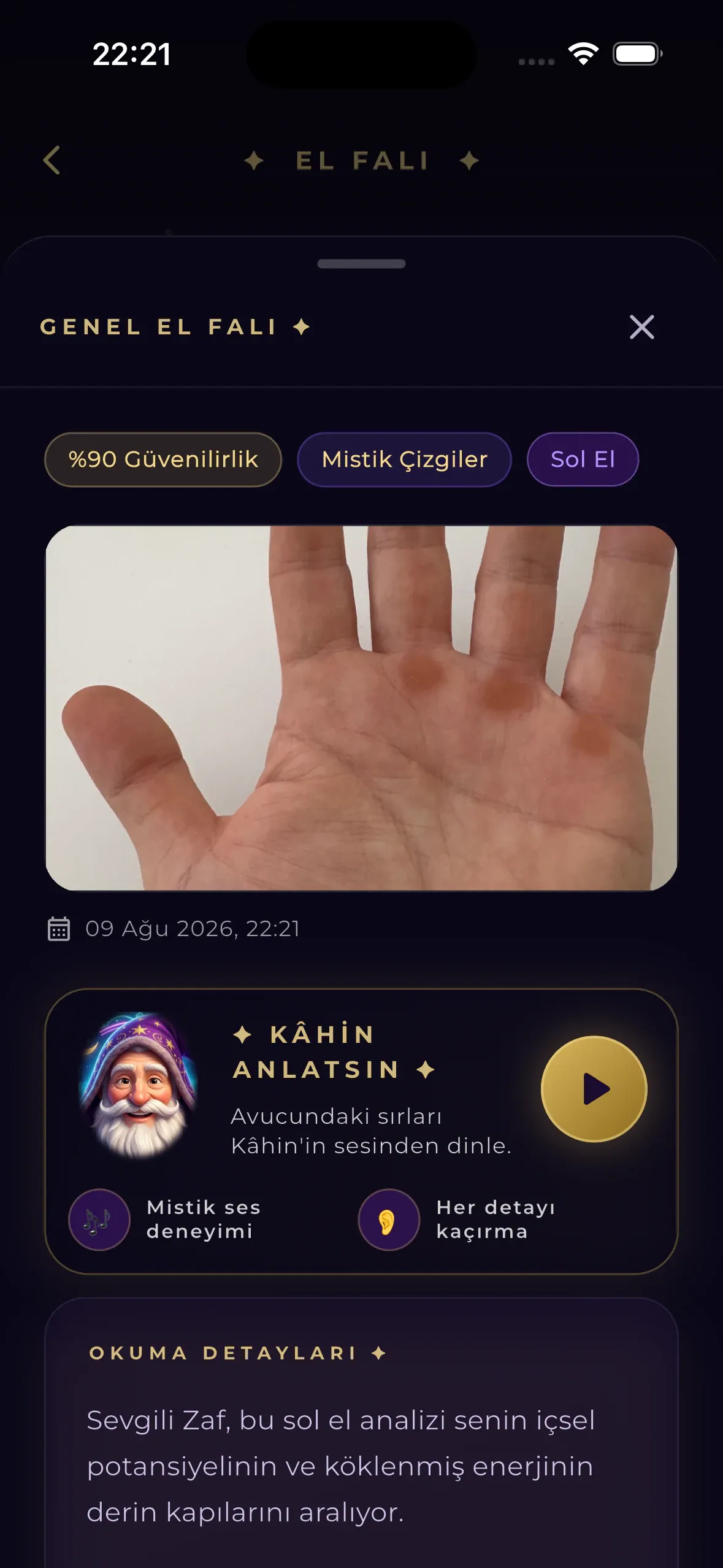 Luvris El Falı avuç içi hizalama ve tarama ekranı