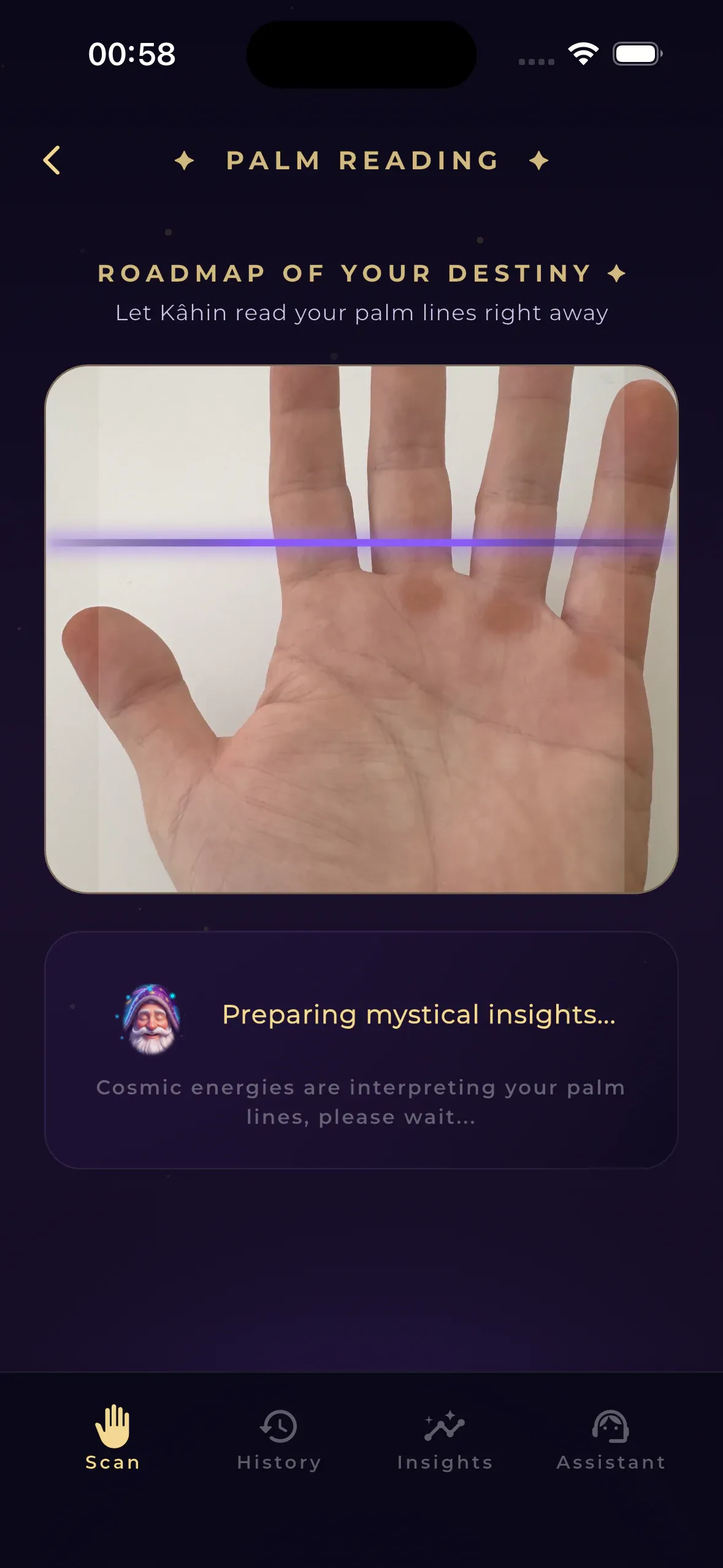 Luvris Palmistry hand alignment and scanning screen