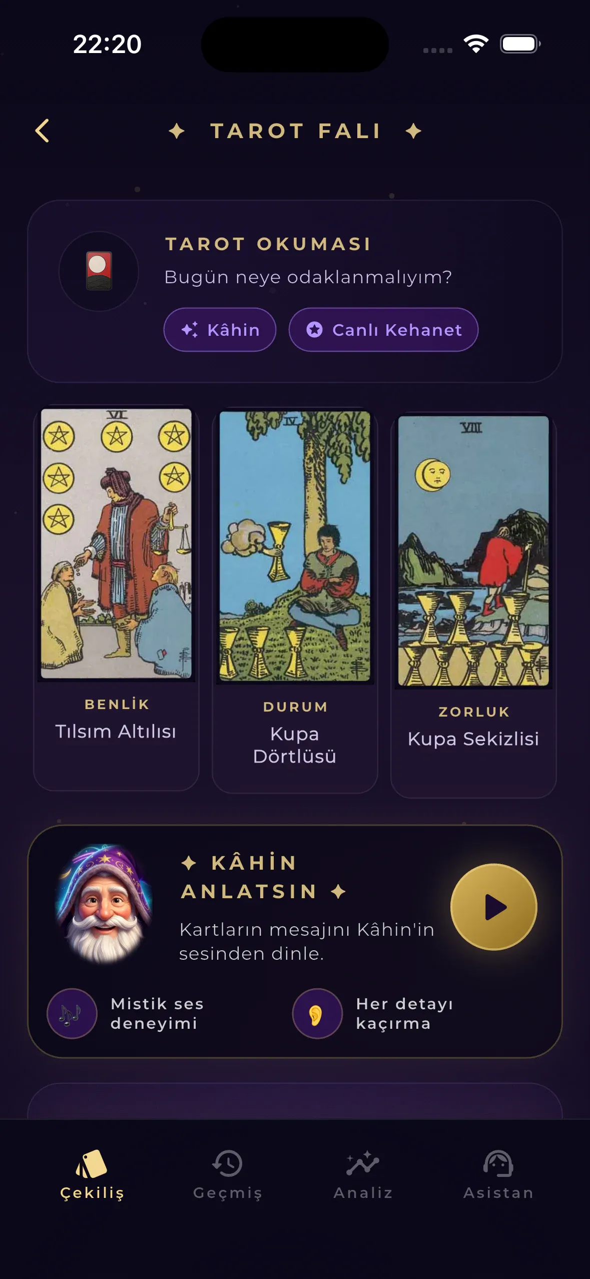 Kâhinin Sesi canlı sesli anlatım ekranı